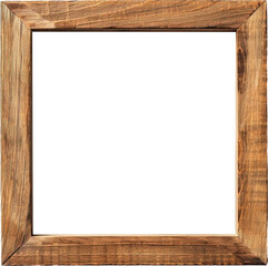 Square wooden picture frame isolated on transparent background