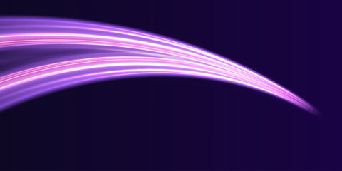 Neon stripes in the form of drill, turns and swirl. Illustration of high speed concept. Image of speed motion on the road. Abstract background in blue and purple neon glow colors. © Alesya