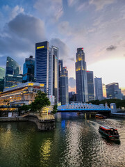 Colorful nightlight of the cityscape in Singapore.