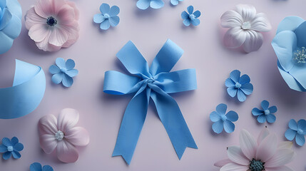 A poster for a charity fundraiser event for breast cancer awareness month, featuring blue paper flowers to symbolize hope and support
