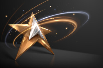 Gold and silver star shape with light effect
