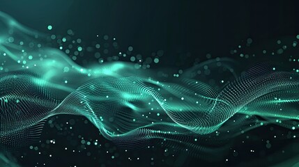 A low-poly shape with connecting green dots and lines on a dark background. Visualization of big data. Abstract futuristic illustration in the field of information technology