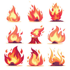 Cartoon campfire. Fire flames bright fireball heat