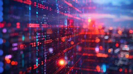 Obraz premium Abstract visualization of a digital data network with glowing code and circuitry, representing cyber connectivity and information technology.