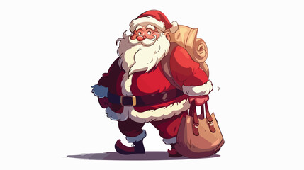 Cartoon Santa claus with a bag isolated on White