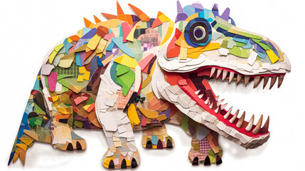 A captivating dinosaur illustration crafted from vibrant pieces of 3D paper