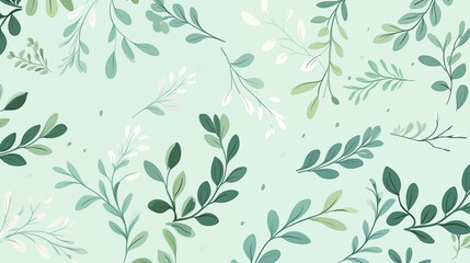 Fototapeta premium Illustration de fleurs et plantes de couleur pastel, verte et blanche. Motif floral, printemps et été, nature. Pour conception et création graphique. 