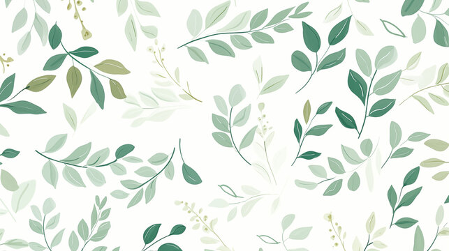 Illustration de fleurs et plantes de couleur pastel, verte et blanche. Motif floral, printemps et &eacute;t&eacute;, nature. Pour conception et cr&eacute;ation graphique. 
