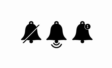 Notification bell icon, Mute ringing bell and notification number sign, Set of Silhouette bells symbol, Illustration vector design