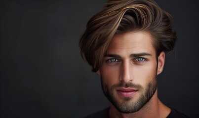 Obraz premium portrait of young handsome man fashion model, confident stylish guy posing studio shot, male with casual hairstyle