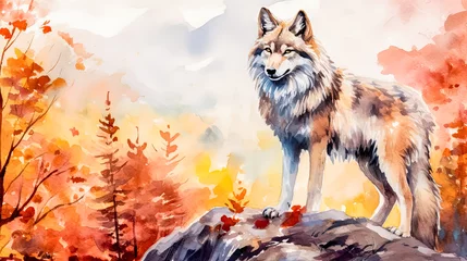 Foto op Canvas a wolf cub amidst the tranquil beauty of an autumn forest © Алла Морозова