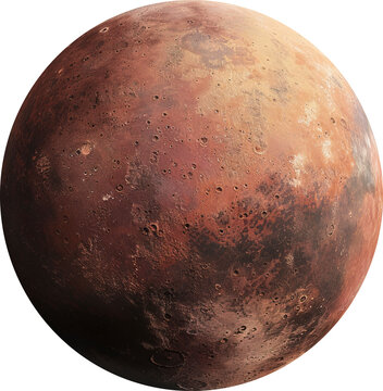 Surreal image of dwarf planet Makemake, red, isolated on transparent background