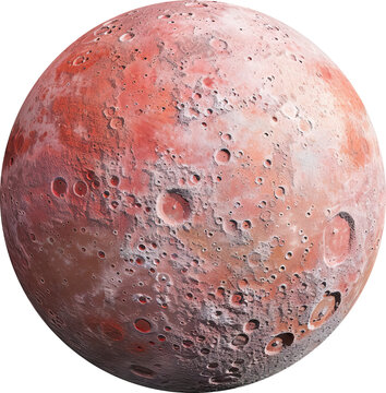 Surreal image of dwarf planet Makemake, red, isolated on transparent background