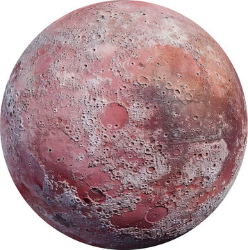 Surreal image of dwarf planet Makemake, red, isolated on transparent background