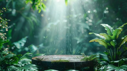 Stone podiums with circular backdrops, bathed in warm light, perfect for sophisticated product displays and presentations.