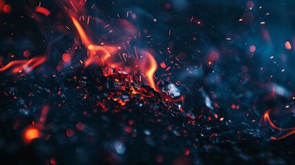 Dark glittering fire embers and sparks on black background for mesmerizing design projects.