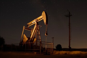 night shot of illuminated oil pump jack