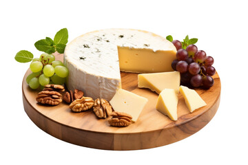 Manchego Cheese Wheel with Grapes and Walnuts Arrangement Isolated on Transparent Background