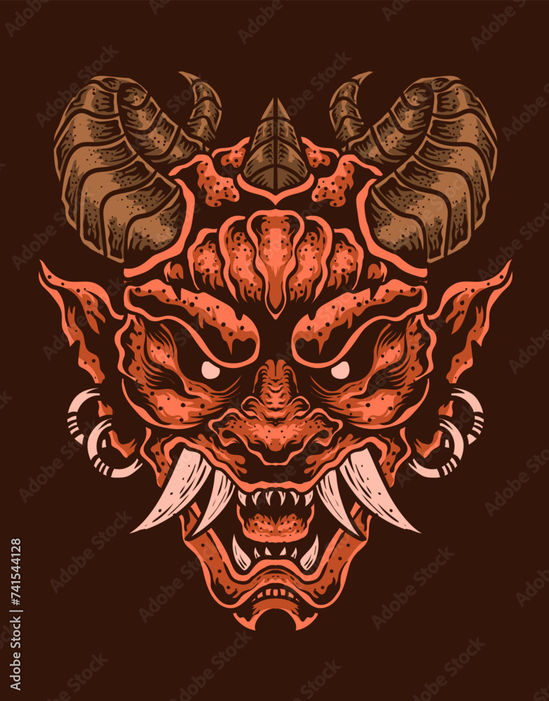 Wall mural illustration vector oni mask, japanese demon mask