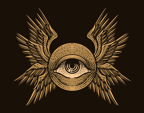Illustration of seraphim angel engraving style, tattoo design, T shirt design, Poster