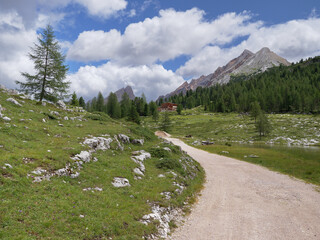 Gravel Path on a Road in the Italian Alps Mountains on a Summer day, Italy