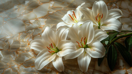 white lilies on marble floor