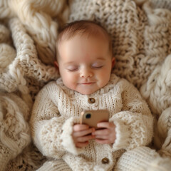 Newborn baby using new technology and social media