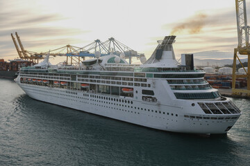 Royal cruiseship cruise ship liner Enchantment departure from port of Barcelona, Spain for Mediterranean cruising