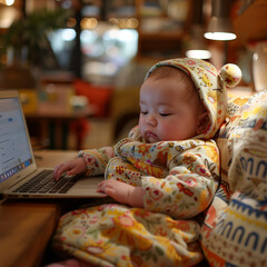 Newborn baby using new technology and social media