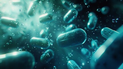 Pharmaceutical products with a blend of dark turquoise and light sky-blue, symbolizing elegance and professionalism with a modern touch. Generative AI technology