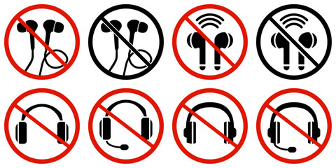 No headphones or earphones allowed prohibition sign
