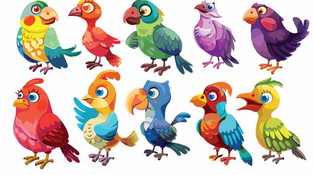 Colorful birds set vector illustration isolated o