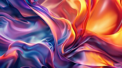 Satin Flames Abstract Colorful Texture. A striking abstract image resembling satin fabric with a colorful blend of flame-like patterns in vibrant hues. - obrazy, fototapety, plakaty