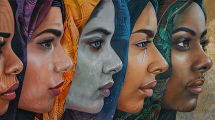 A close-up portrait that celebrates diversity, featuring four women of different ethnicities with a focus on unity and beauty.