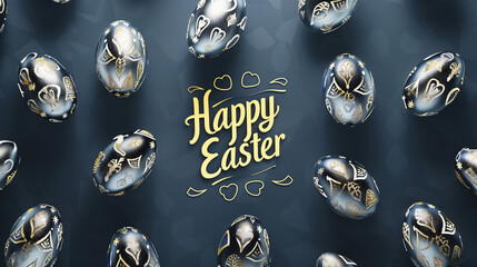 Navy Blue Elegance, Golden Accents Easter Eggs Celebration