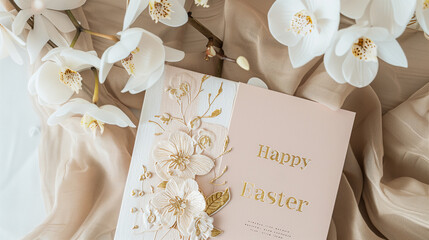 Elegant Easter Greetings, White Orchids and Embossed Card