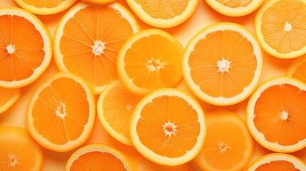 Fresh orange fruits with leaves as a background, top view. Healthy food