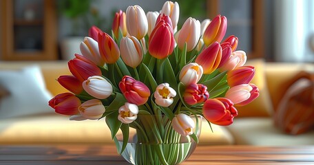 Wonderful tulips. Template for March 8. International Women's Day