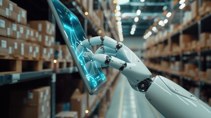 The bustling warehouse hummed with the constant motion of freight transportation as warehouse workers bustled about in the busy distribution warehouse.