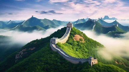 Papier Peint photo Lavable Mur chinois The Great Wall of China. Beautiful Landscape Background of a World Heritage Site, Famous Destination for Tourists