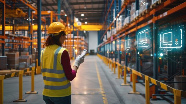 The bustling distribution warehouse hums with the synchronized movements of warehouse workers ensuring the smooth flow of freight transportation operations.