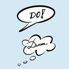 speech bubbles with text inside on light blue background, vector Illustration