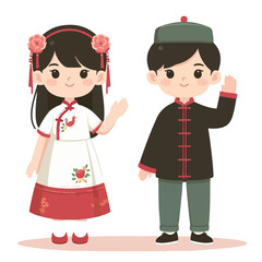 boy and a girl wearing Chinese New Year clothes