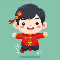 Obraz na płótnie Canvas Happy Chinese boy celebrating Lunar New Year