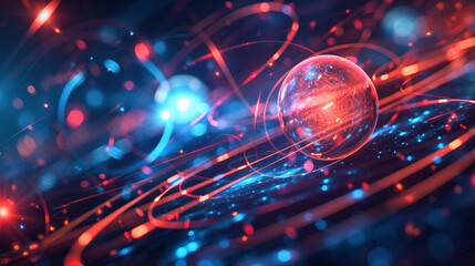 Futuristic particle waves illustrating concepts of data flow or quantum computing. Perfect for tech industry marketing materials, digital wallpapers, and science educational content.