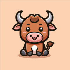 cute sitting cow cartoon