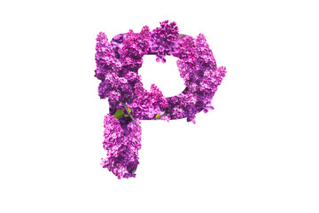 letter P made from white flowers isolated on white
