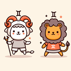 gemini goat and lion zodiac sign cartoon illustration