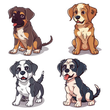 Cute dogs set. isolated White background cartoon