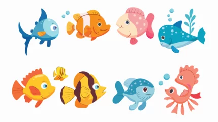 Fotobehang In de zee Cute fish icon set. Cartoon kawaii funny characte